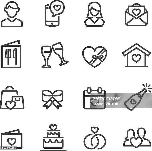 stockillustraties, clipart, cartoons en iconen met date and wedding icons - line series - girlfriend