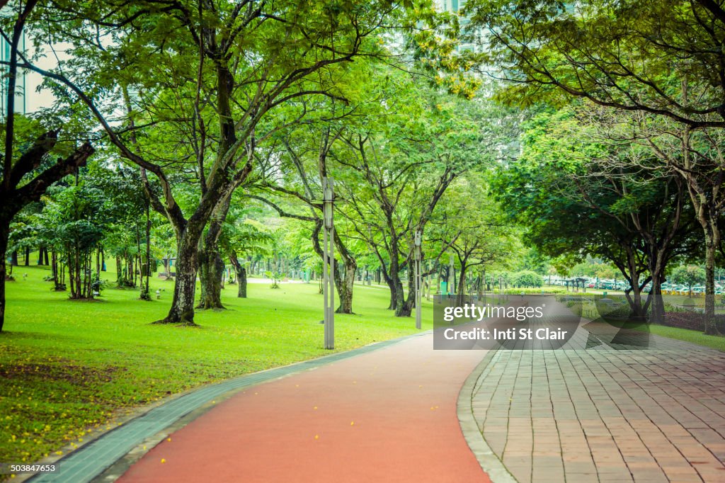 Paved path in urban park, Kuala Lumpur, Federal Territory of Kuala Lumpur, Malaysia