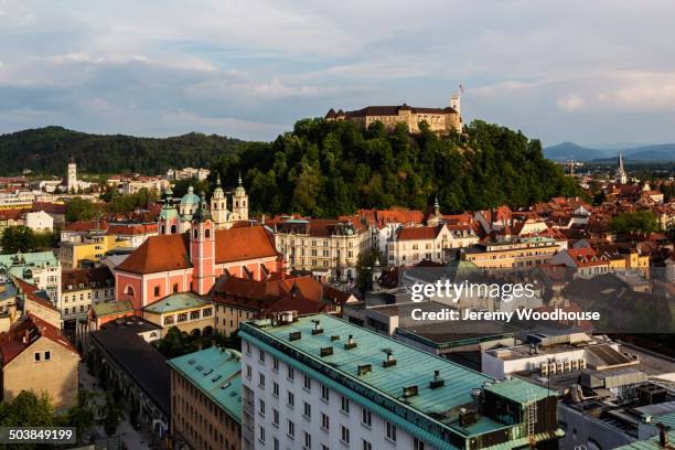 aerial view of ljubljana cityscape, ljubljana, slovenia - laibach stock-fotos und bilder