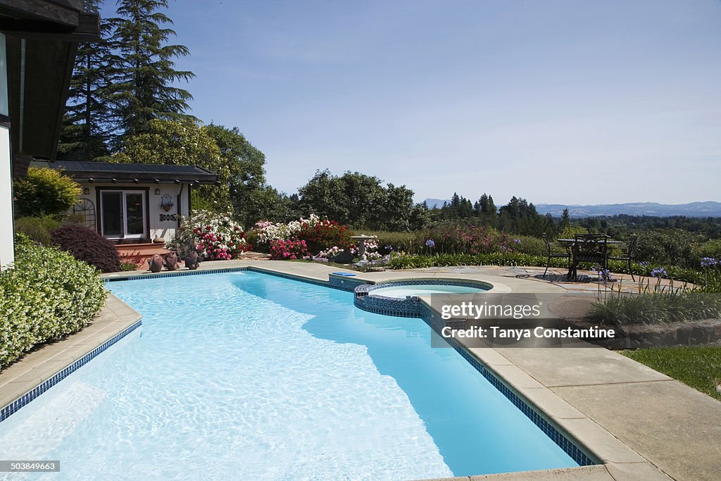 Swimming pool overlooking rural landscape