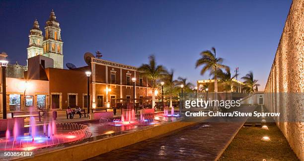 campeche town center at night - campeche stock pictures, royalty-free photos & images