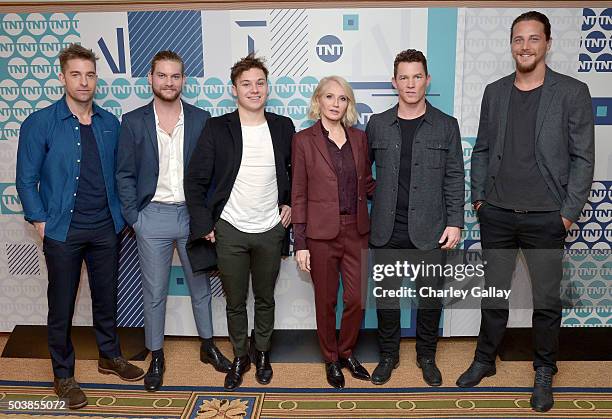 Actors Scott Speedman, Jake Weary, Finn Cole, Ellen Barkin, Shawn Hatosy and Ben Robson of "Animal Kingdom" attend the 2016 TCA Turner Winter Press...