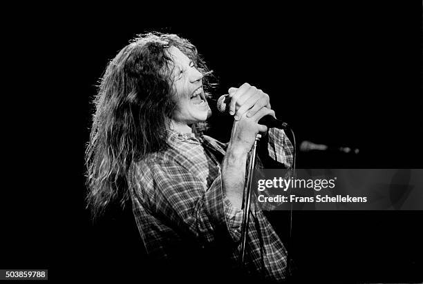 Eddie Vedder performs with Pearl Jam on February 12th 1992 at the Melkweg in Amsterdam, the Netherlands.