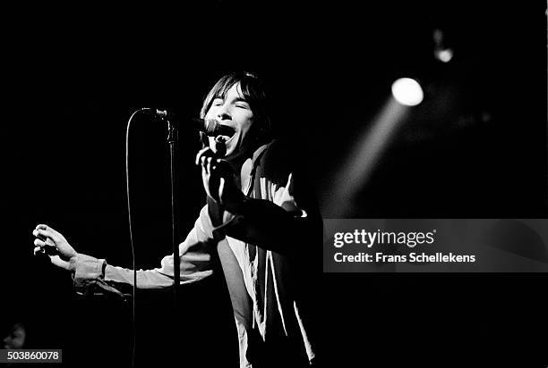 Singer Bobby Gillespie performs with Primal Scream at the Paradiso on January 11th 1992 in Amsterdam, the Netherlands.