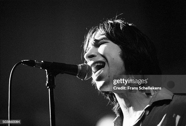 Singer Bobby Gillespie performs with Primal Scream at the Paradiso on January 11th 1992 in Amsterdam, the Netherlands.