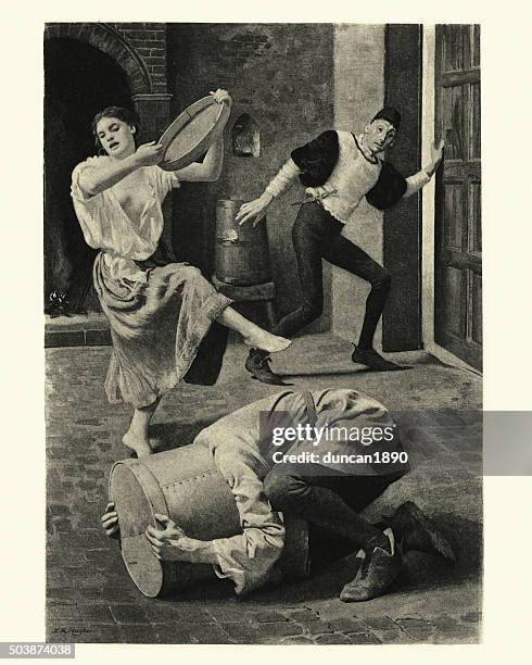 ilustrações de stock, clip art, desenhos animados e ícones de as noites de straparola-conjuration do papagaio - estilo do século 16