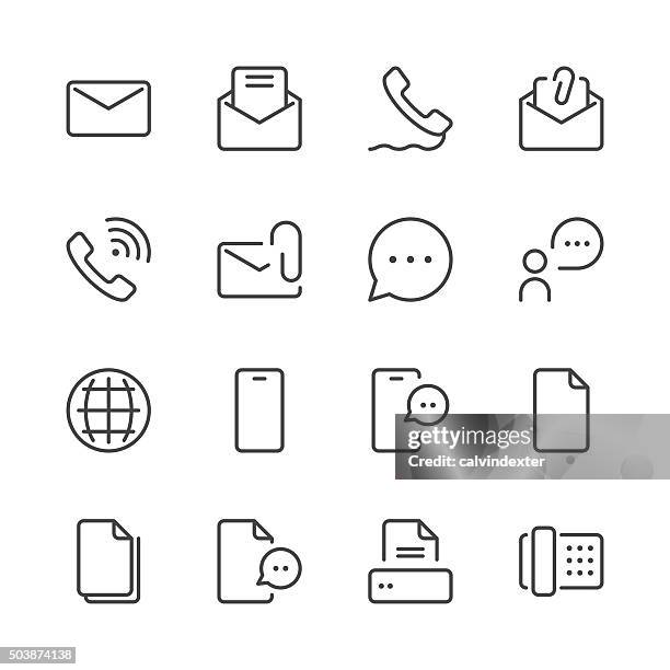 ilustraciones, imágenes clip art, dibujos animados e iconos de stock de communication icons set 1/negro de línea serie - imagen minimalista