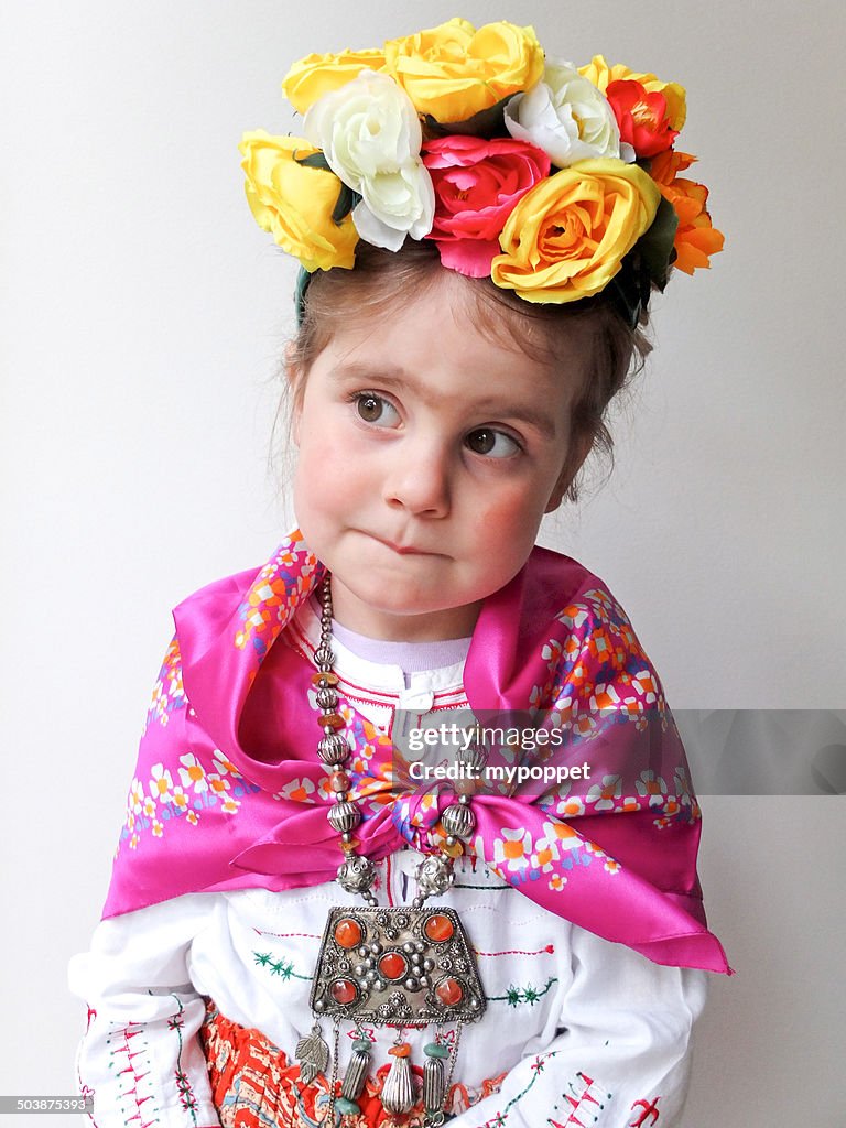 Girl dressed up as Frida Kahlo