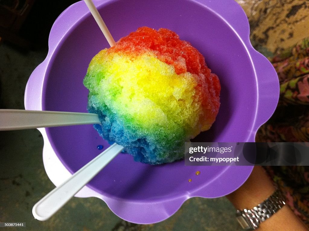 A bowl of rainbow shaved ice