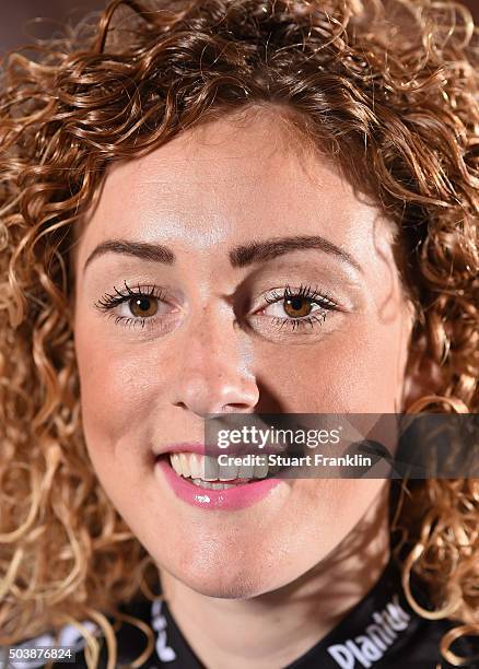 Floortje Mackad of The Netherlands poses for a picture at the presentation of team GIANT-Alpecin at the Italian embassy on January 7, 2016 in Berlin,...