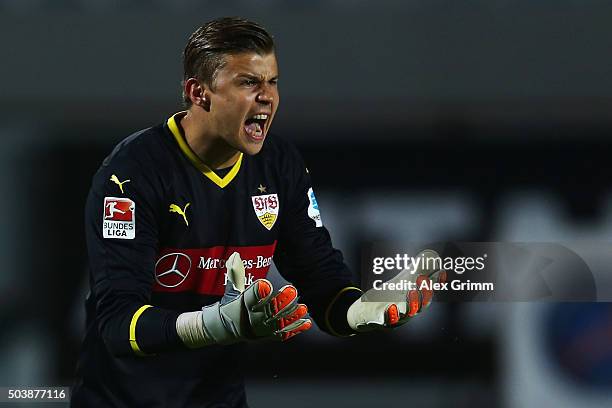 Goalkeeper Mitchell Langerak of Stuttgart reacts during a friendly match between VfB Stuttgart and Antalyaspor at Akdeniz Universitesi on January 7,...