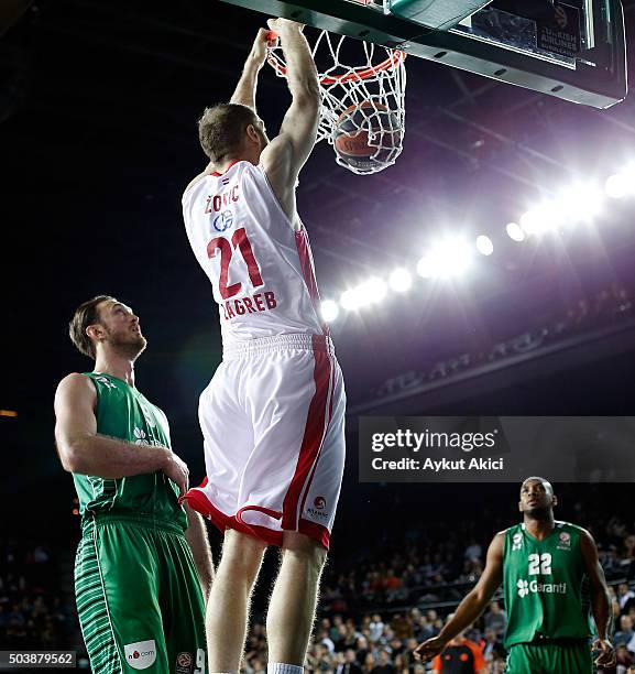 Luka Zoric, #21 of Cedevita Zagreb in action during the Turkish Airlines Euroleague Basketball Top 16 Round 2 game between Darussafaka Dogus Istanbul...