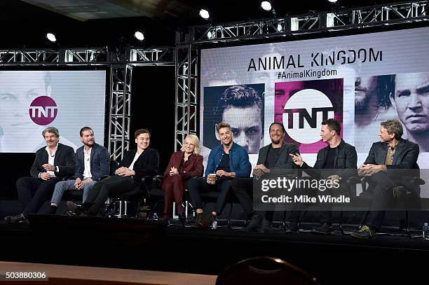 Executive producer John Wells, actors Jake Weary, Finn Cole, Ellen Barkin, Scott Speedman, Ben Robson, Shawn Hatosy and executive producer Jonathan...