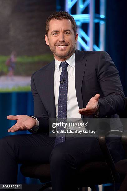 Executive producer/actor Jason Jones of "The Detour" speaks onstage during the 2016 TCA Turner Winter Press Tour Presentation at the Langham Hotel on...