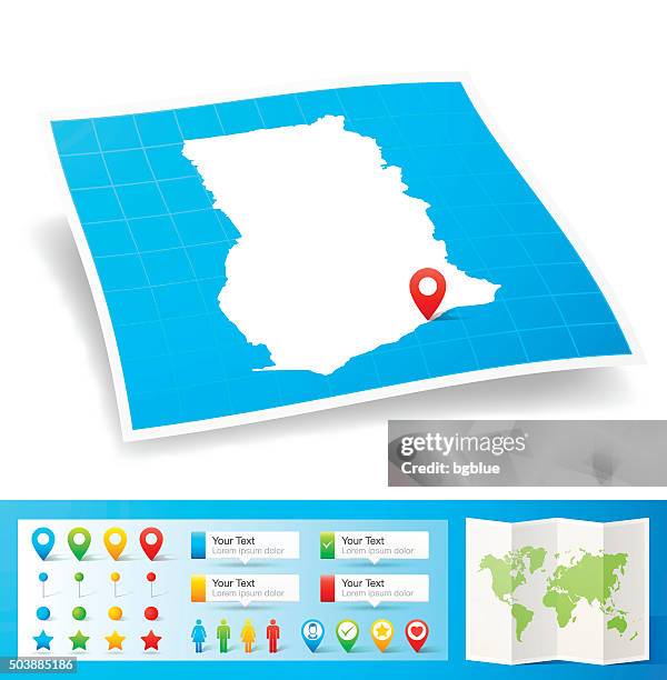 ghana map with location pins isolated on white background - accra stock illustrations