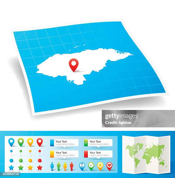 honduras map with location pins isolated on white background - honduras map stock illustrations