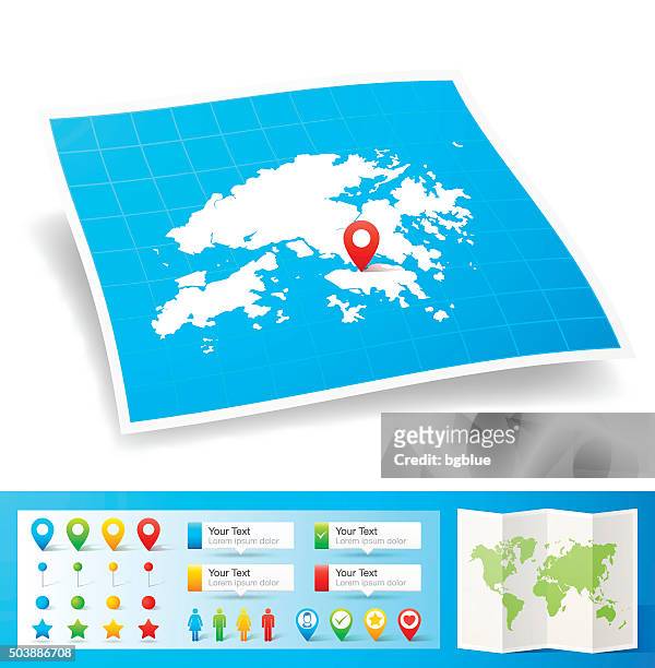 hong kong map with location pins isolated on white background - hong kong map stock illustrations