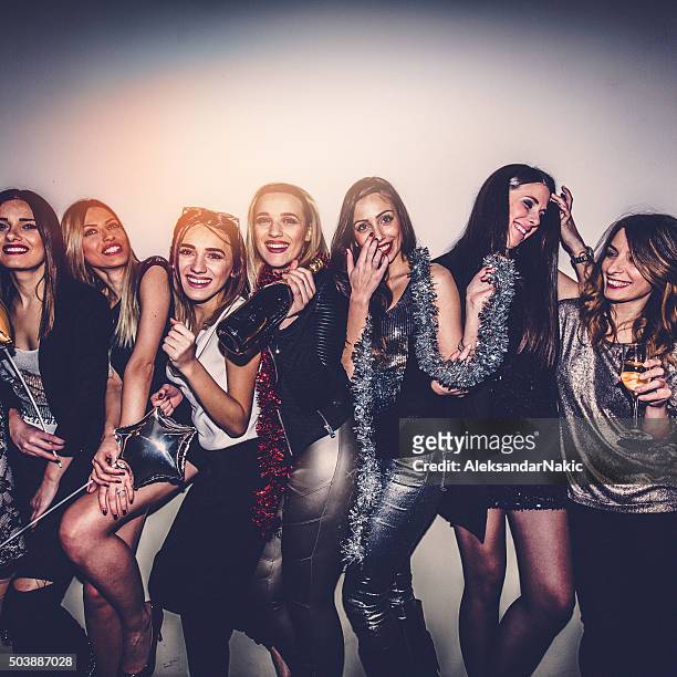 girlfriends having a party - girls night out stockfoto's en -beelden