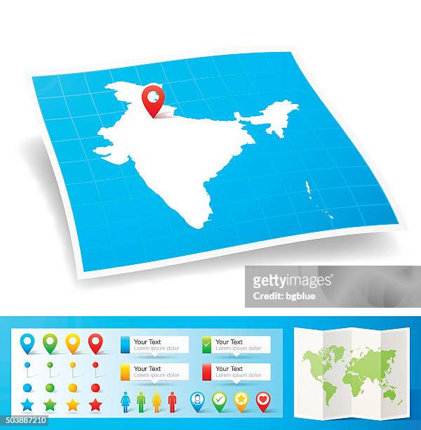 indien karte mit lage pins, isoliert auf weißem hintergrund - indien stock-grafiken, -clipart, -cartoons und -symbole