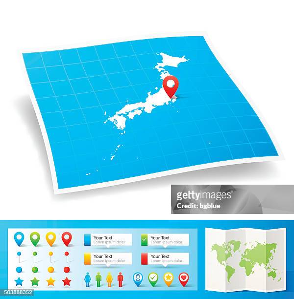 japan-karte mit lage pins, isoliert auf weißem hintergrund - honshu stock-grafiken, -clipart, -cartoons und -symbole