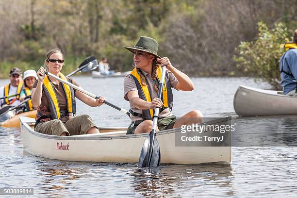 park ranger guides tourists down the turner river - big cypress swamp national preserve stock pictures, royalty-free photos & images