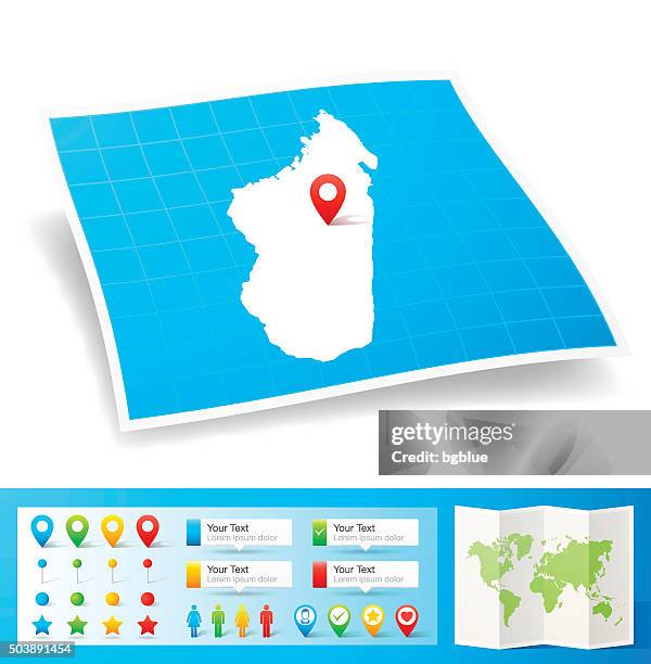 madagascar map with location pins isolated on white background - folded map flat stock illustrations