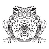 Hand drawn frog for coloring book for adult, shirt design