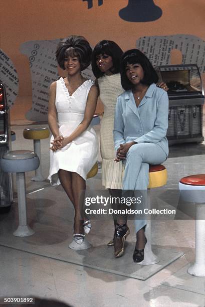 Singers, Mary Wilson, Florence Ballard and Diana Ross of the R and B Group 'The Supremes' rehearse for their performance on the TV show Hullabaloo on...