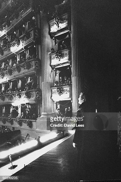 Italian opera star Franco Corelli taking curtain call at La Scala.