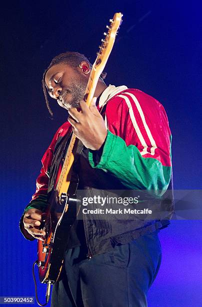 Kele Okereke of Bloc Party performs at Enmore Theatre on January 7, 2016 in Sydney, Australia.