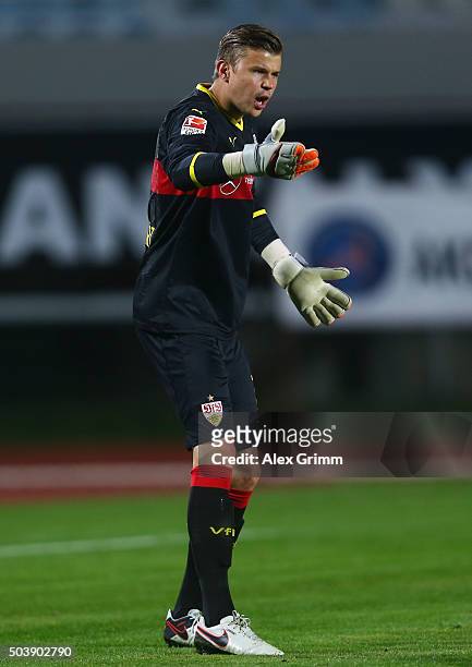 Goalkeeper Mitchell Langerak of Stuttgart reacts during a friendly match between VfB Stuttgart and Antalyaspor at Akdeniz Universitesi on January 7,...