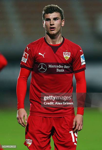 Timo Werner of Stuttgart reacts during a friendly match between VfB Stuttgart and Antalyaspor at Akdeniz Universitesi on January 7, 2016 in Antalya,...