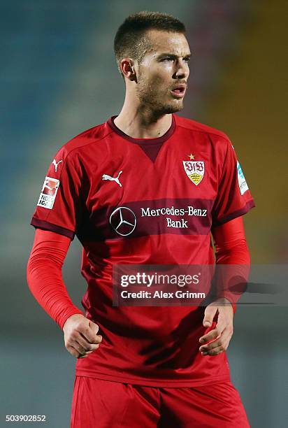 Toni Sunjic of Stuttgart reacts during a friendly match between VfB Stuttgart and Antalyaspor at Akdeniz Universitesi on January 7, 2016 in Antalya,...