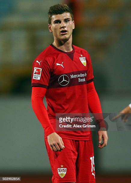 Timo Werner of Stuttgart reacts during a friendly match between VfB Stuttgart and Antalyaspor at Akdeniz Universitesi on January 7, 2016 in Antalya,...