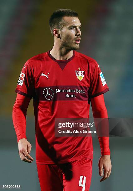 Toni Sunjic of Stuttgart reacts during a friendly match between VfB Stuttgart and Antalyaspor at Akdeniz Universitesi on January 7, 2016 in Antalya,...