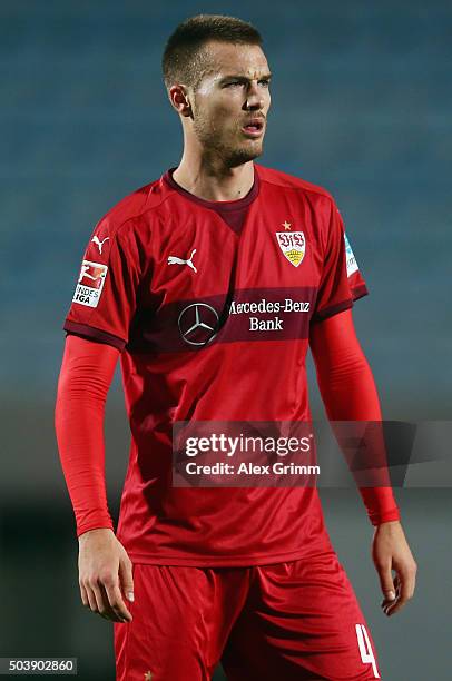 Toni Sunjic of Stuttgart reacts during a friendly match between VfB Stuttgart and Antalyaspor at Akdeniz Universitesi on January 7, 2016 in Antalya,...