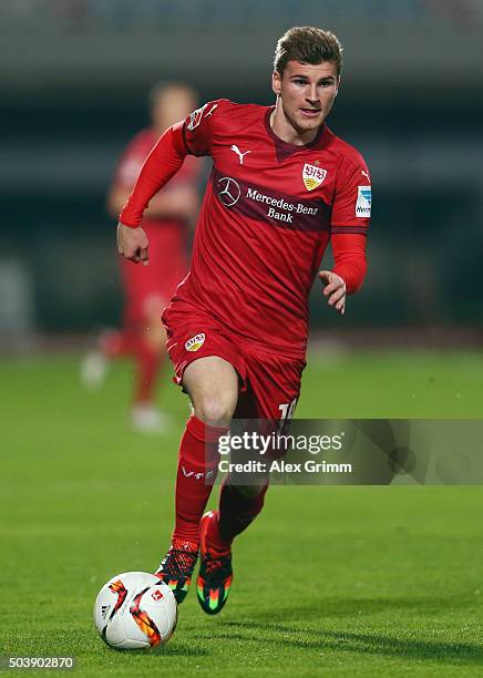 Timo Werner of Stuttgart controles the ball during a friendly match between VfB Stuttgart and Antalyaspor at Akdeniz Universitesi on January 7, 2016...