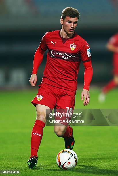 Timo Werner of Stuttgart controles the ball during a friendly match between VfB Stuttgart and Antalyaspor at Akdeniz Universitesi on January 7, 2016...