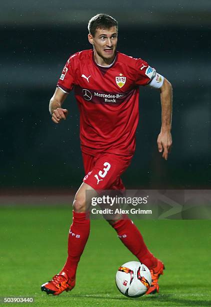 Daniel Schwaab of Stuttgart controles the ball during a friendly match between VfB Stuttgart and Antalyaspor at Akdeniz Universitesi on January 7,...