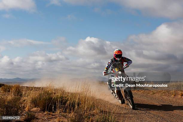 Laia Sanz of Spain riding on and for KTM 450 RALLY REPLICA KTM RACING TEAM competes on day 5 from Jujuy in Argentina to Uyuni in Bolivia during stage...
