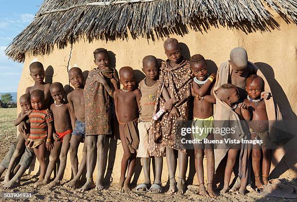 group of himba boys and girls - opuwo tribe foto e immagini stock