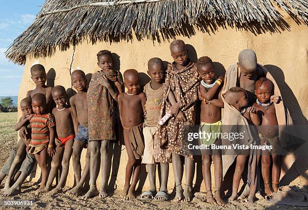 group of himba boys and girls - opuwo tribe stock pictures, royalty-free photos & images