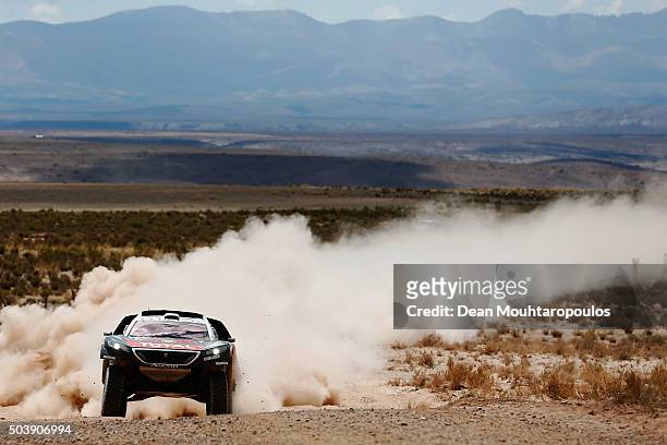 Sebastien Loeb of France and Daniel Elena of Monaco in the PEUGEOT 2008 DKR for TEAM PEUGEOT TOTAL compete on day 5 from Jujuy in Argentina to Uyuni...