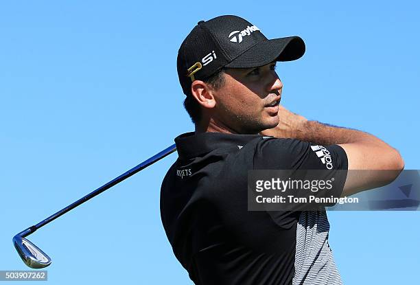 Jason Day of Australia plays his shot from the fourth tee during round one of the Hyundai Tournament of Champions at the Plantation Course at Kapalua...