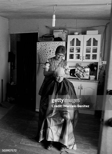 Marcela Quintana a 57 year old hair dresser is seen working at Cerro Merced on October 29, 2015 in Valparaiso, Chile. Marcela Quintana lost her house...
