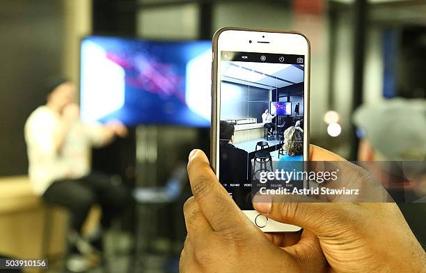 An iphone 6 is used during Apple Store Presents 'Get Inspired to Start Something New' inside the Apple Store on West 14th Street on January 7, 2016...