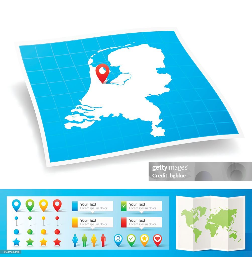 オランダのロケーションマップピン、白背景