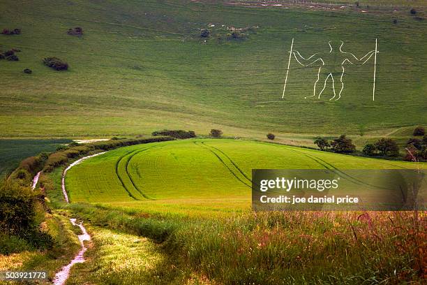 long man of wilmington, sussex, england - silueta humana de wilmington fotografías e imágenes de stock