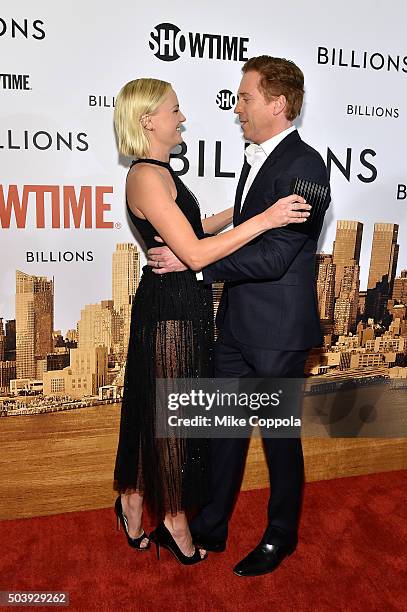 Actors Malin Akerman and Damian Lewis attend the Showtime series premiere of "Billions" at The New York Museum Of Modern Art on January 7, 2016 in...