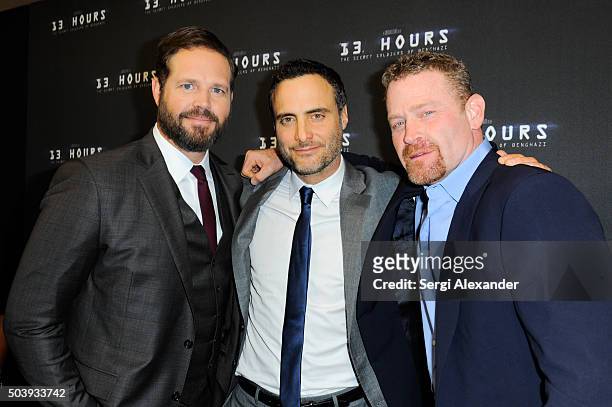 David Denman, Dominic Fumusa and Max Martini attend Miami Special Screening of "13 Hours: The Secret Soldiers of Benghazi " at Aventura Mall on...